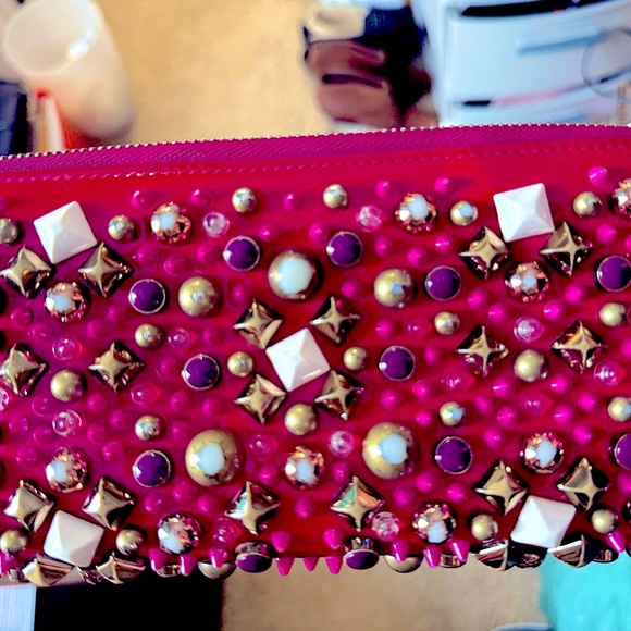 Christian Louboutin Vibrant Pink Clutch with Gold Accents - Picture 1 of 14